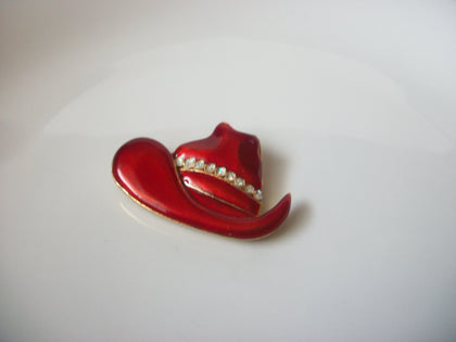 Vintage Red Rhinestones Cowboy Hat Brooch 112216
