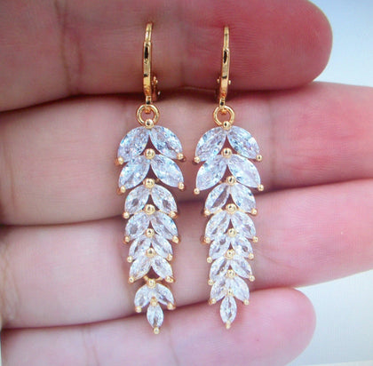 Wedding Clear Cubic Zircon Leaf Wedding Earrings 112216