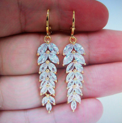 Wedding Clear Cubic Zircon Leaf Wedding Earrings 112216