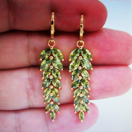 Wedding Olive Cubic Zircon Leaf Wedding Earrings 112216