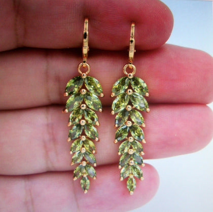 Wedding Olive Cubic Zircon Leaf Wedding Earrings 112216