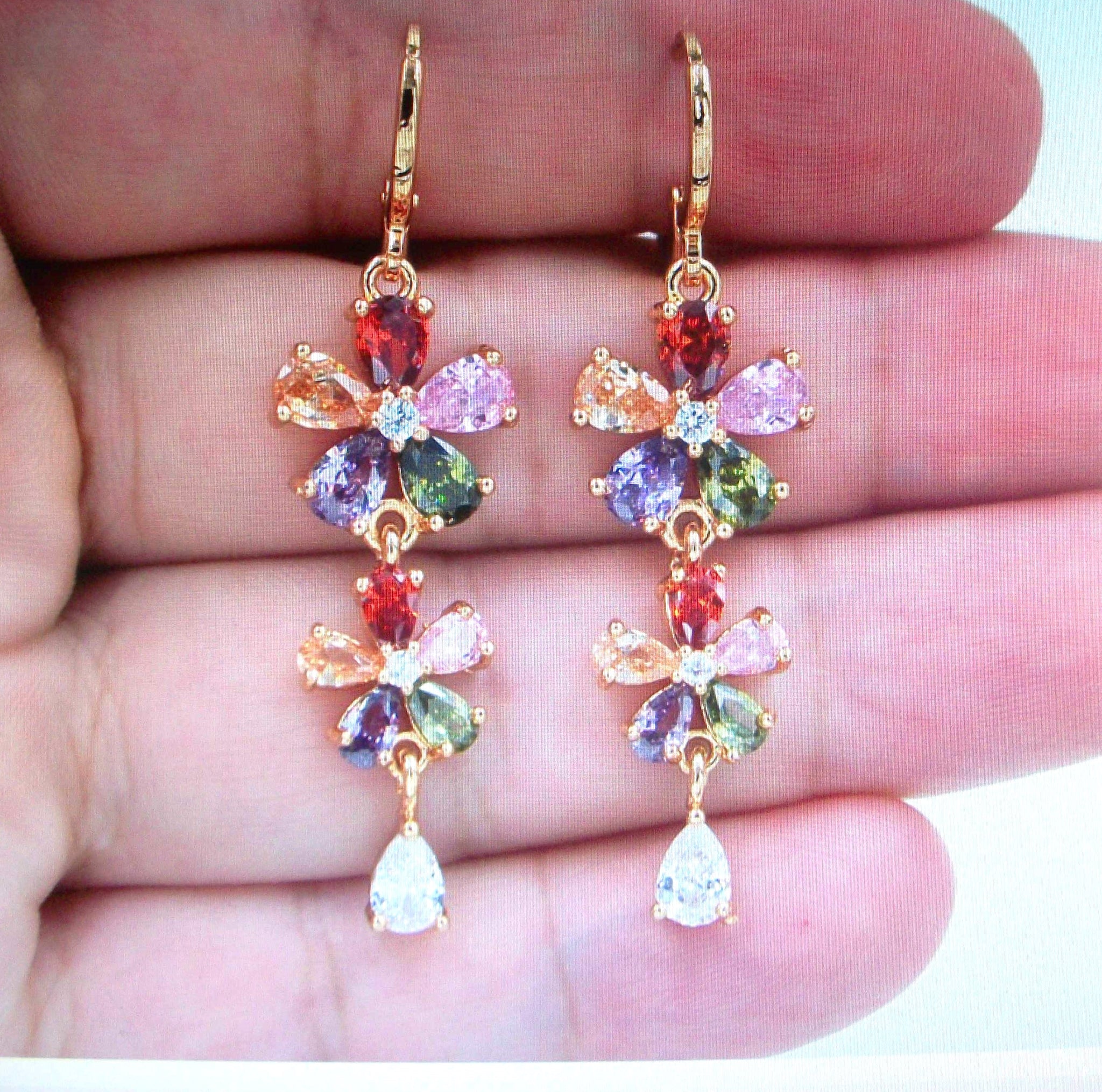 Colorful Cubic Zircon Flower Wedding Earrings 112216