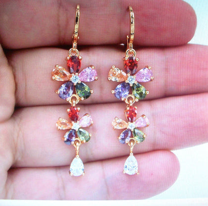 Colorful Cubic Zircon Flower Wedding Earrings 112216