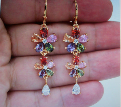 Colorful Cubic Zircon Flower Wedding Earrings 112216