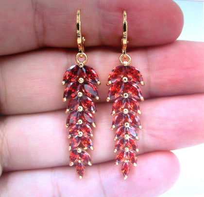 Ruby Wedding Cubic Zircon Leaf Wedding Earrings 112216