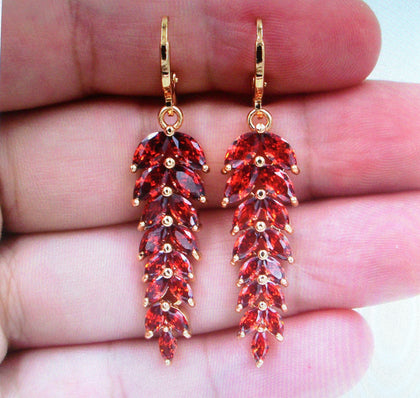 Ruby Wedding Cubic Zircon Leaf Wedding Earrings 112216