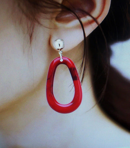 Long Red Marbleized Tortoiseshell Earrings, Acetate Earrings, Resin Earrings, Acrylic Earrings, Statement Earrings S35