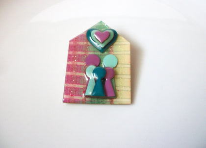 Lucinda Pins, Little People Pins, Glitter Pastels Heart Valentines Pins Brooches 112916