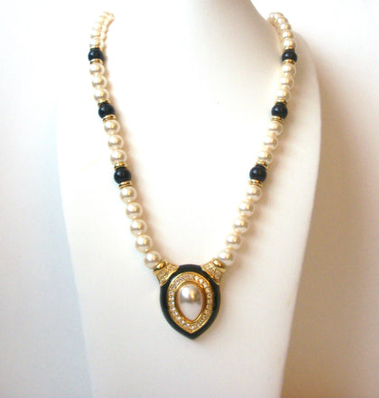 Napier Enameled Faux Pearl Rhinestones Necklace 112916