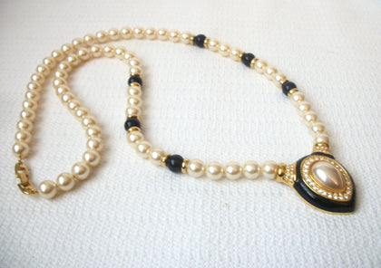 Napier Enameled Faux Pearl Rhinestones Necklace 112916