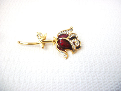 Red Rose Rhinestones Pin Brooch 112916
