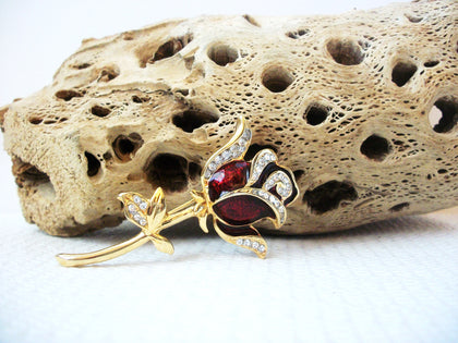 Red Rose Rhinestones Pin Brooch 112916