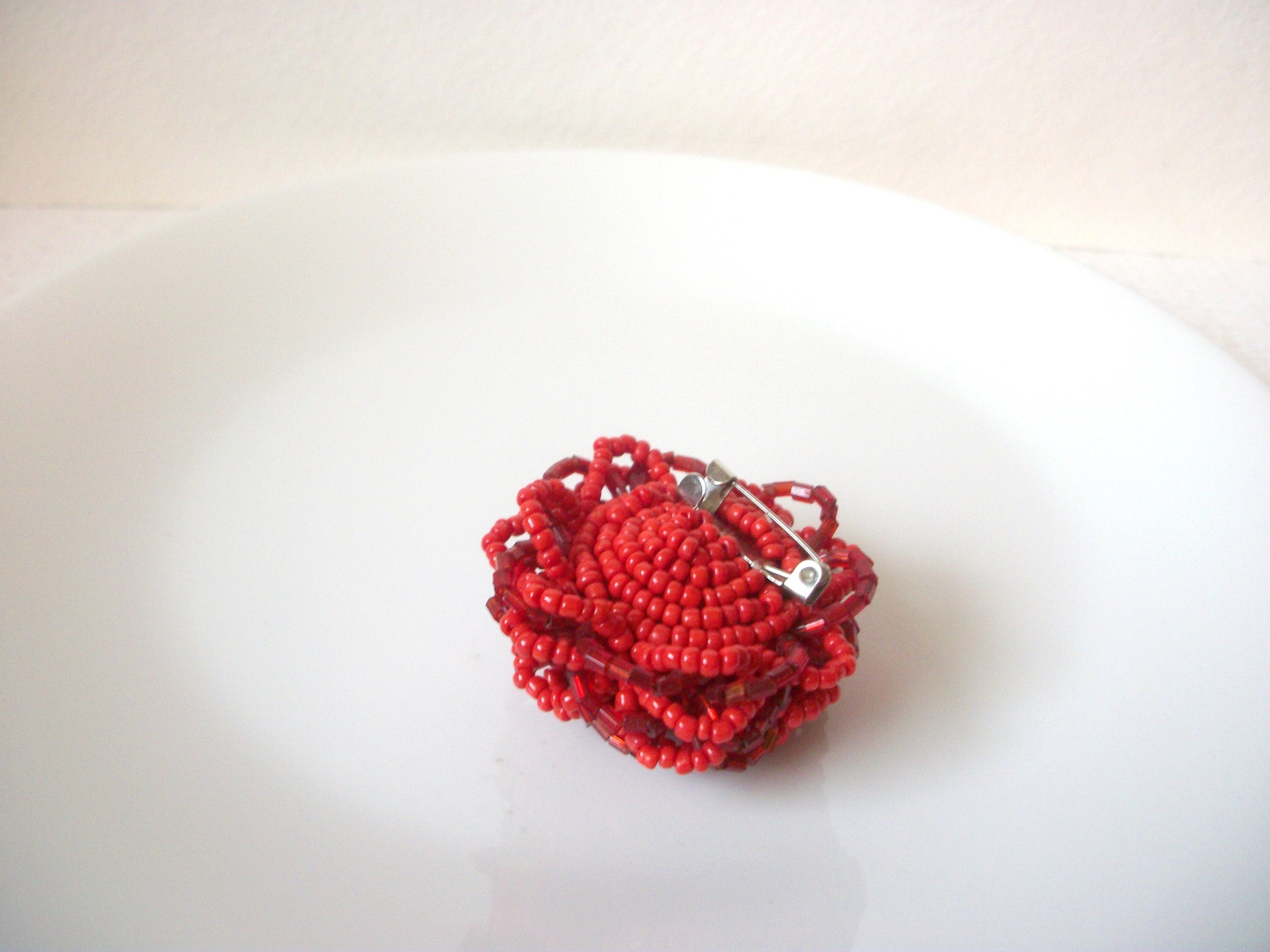 Vintage Red Glass Flower Brooch Pin 110320