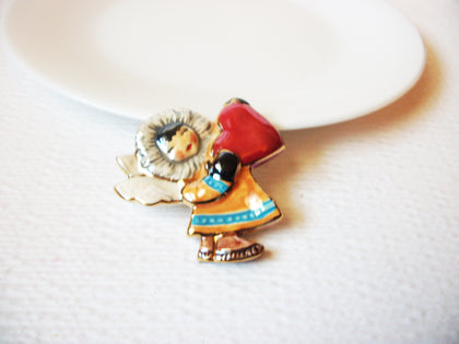 Vintage 1950 Heart Love Girl Brooch Pin 110420