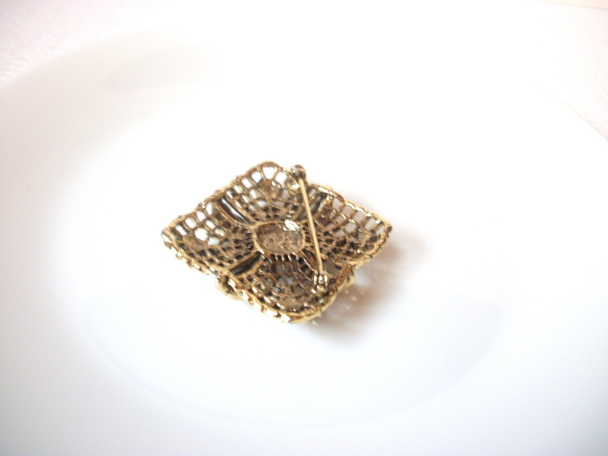 Vintage Glass Pearl Rhinestone Brooch Pin 110620
