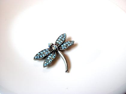 Vintage Pewter Rhinestone Dragonfly Brooch Pin 110620