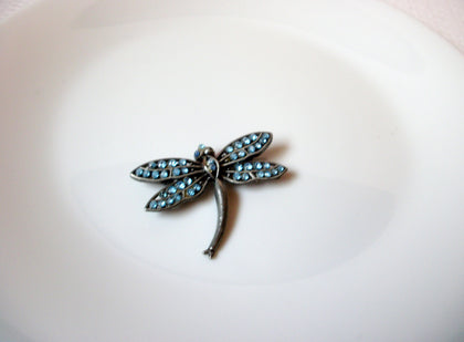 Vintage Pewter Rhinestone Dragonfly Brooch Pin 110620