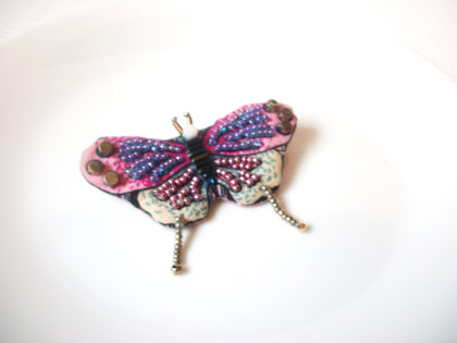 Vintage 85 Bejeweled Butterfly Fabric Brooch Pin 110620