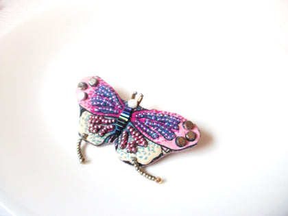 Vintage 85 Bejeweled Butterfly Fabric Brooch Pin 110620