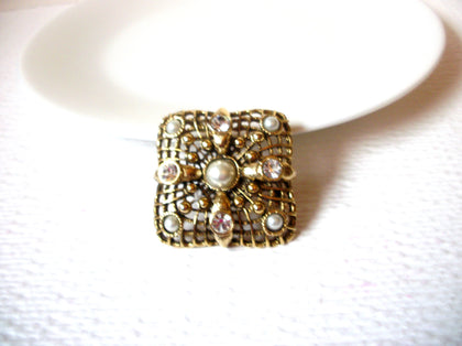 Vintage Glass Pearl Rhinestone Brooch Pin 110620