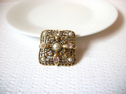 Vintage Glass Pearl Rhinestone Brooch Pin 110620