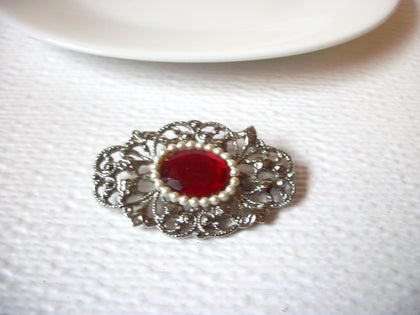 Vintage Red Scroll Work Brooch Pin 110720