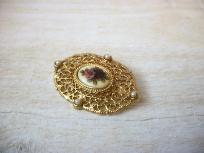 Victorian Glass Floral Brooch Pin 113016