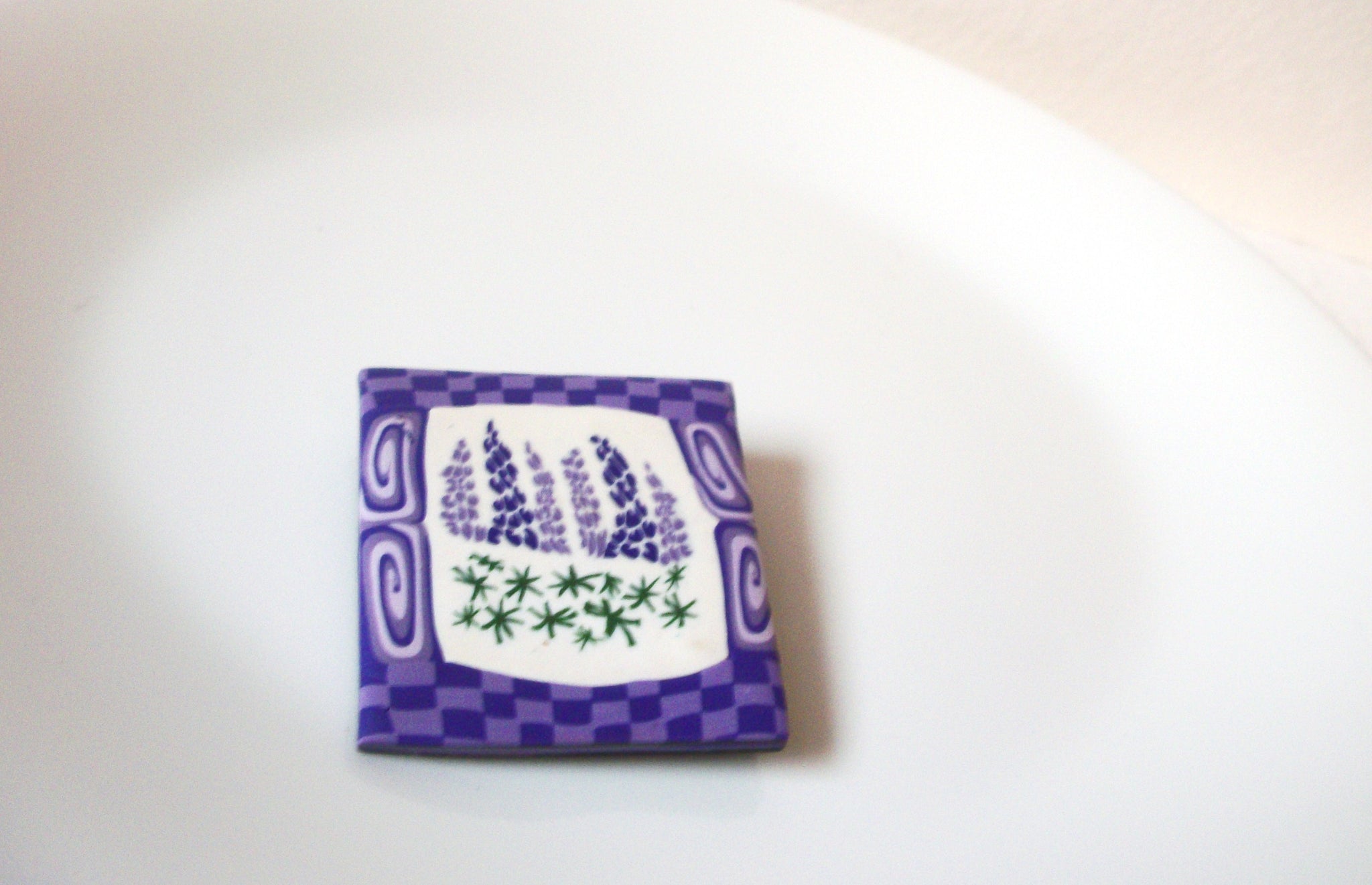 Vintage Fimo Polymer Clay Lavender Brooch Pin 110620