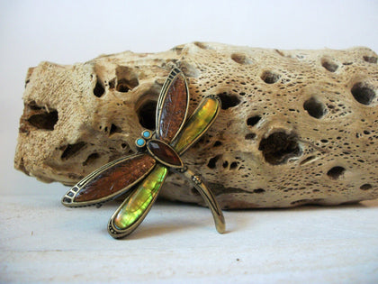 LC Stamped Brooch, Antiqued Brass Brooch, Dragonfly Pin, Designer Brooch Pins 113016