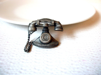 Vintage Pewter Phone Brooch Pin 110420