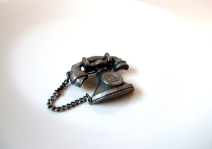 Vintage Pewter Phone Brooch Pin 110420