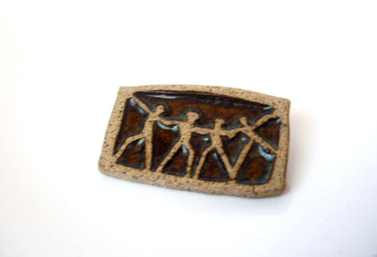 Vintage Stone People Brooch Pin 110520