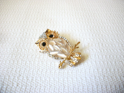 Vintage Barn Owl Rhinestones Glass Owl Brooch 41220