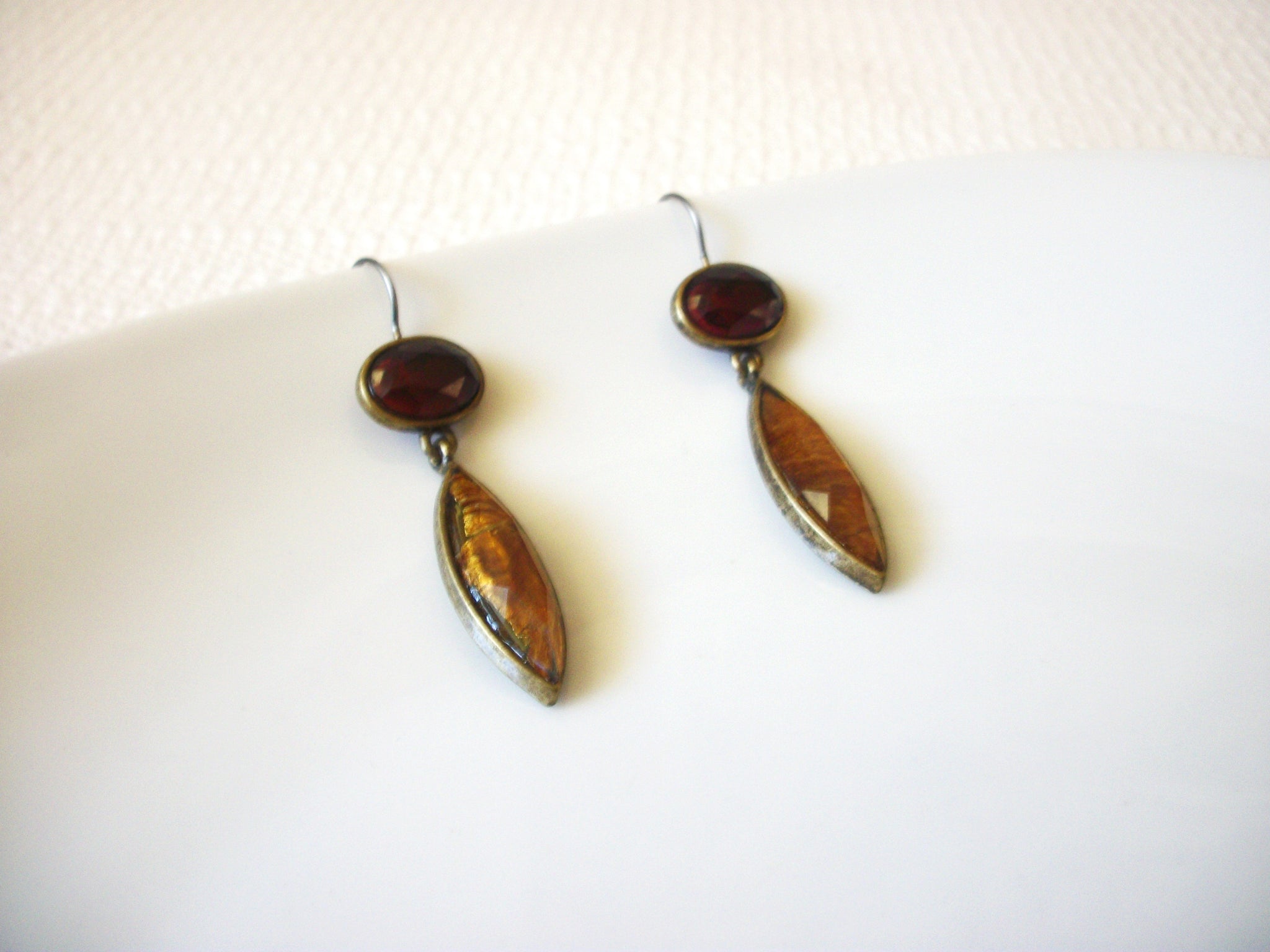 Vintage Brass Glitter Stones Earrings 41320