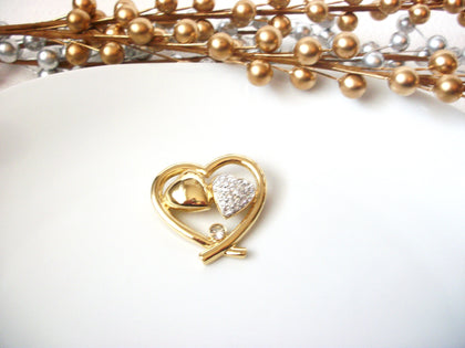 Vintage Clear Rhinestones Heart Pin Brooch 72116A