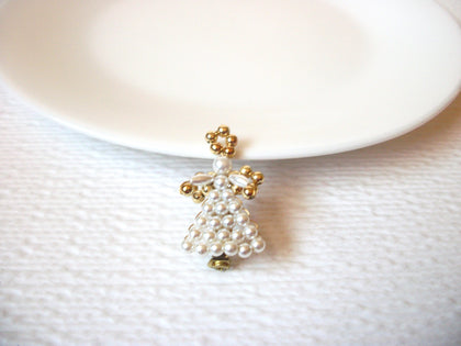 Vintage 1950s Faux Pearl Angel Brooch Pin 110820