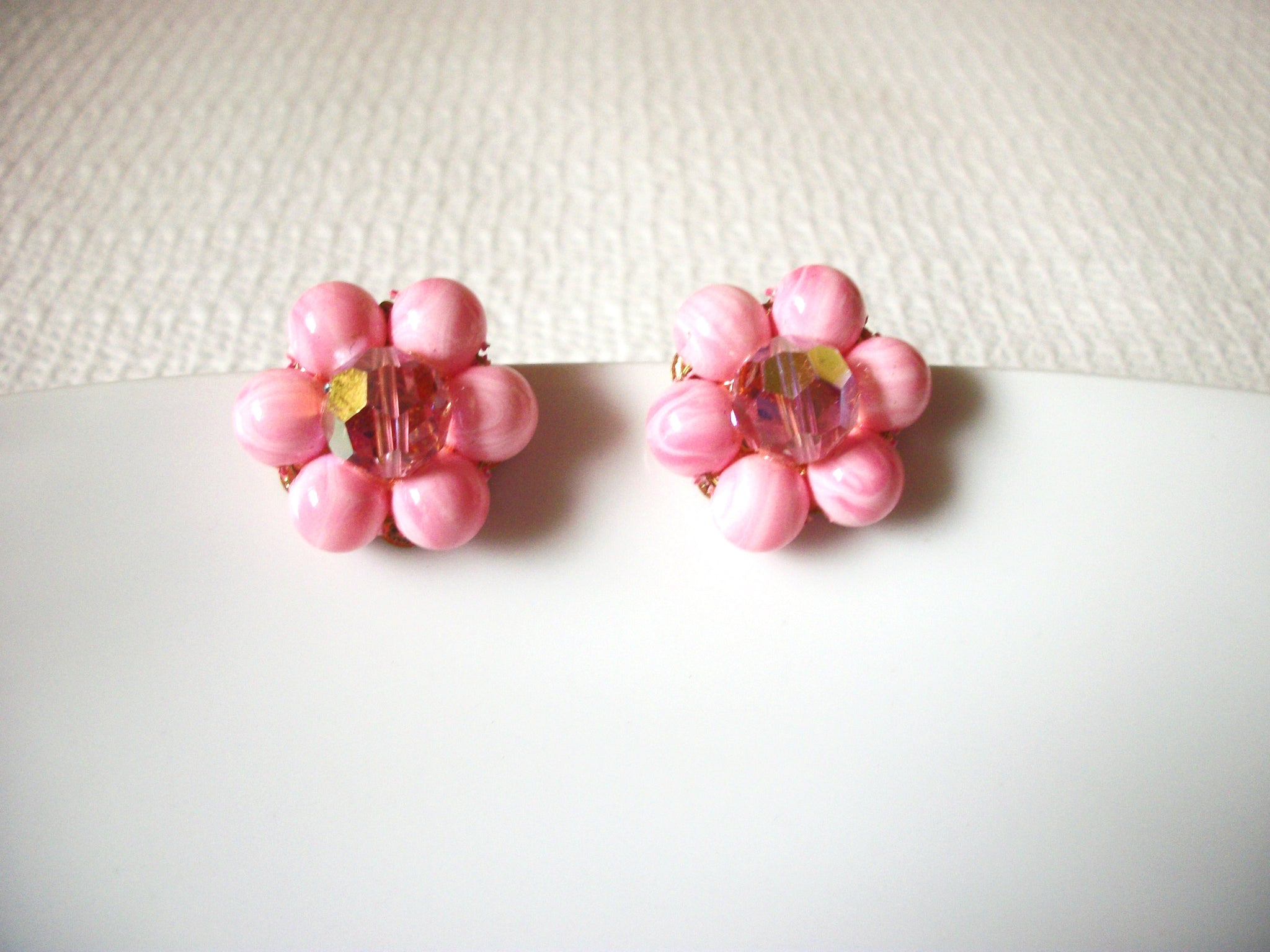 Vintage Pink Glass Cluster Earrings 41320