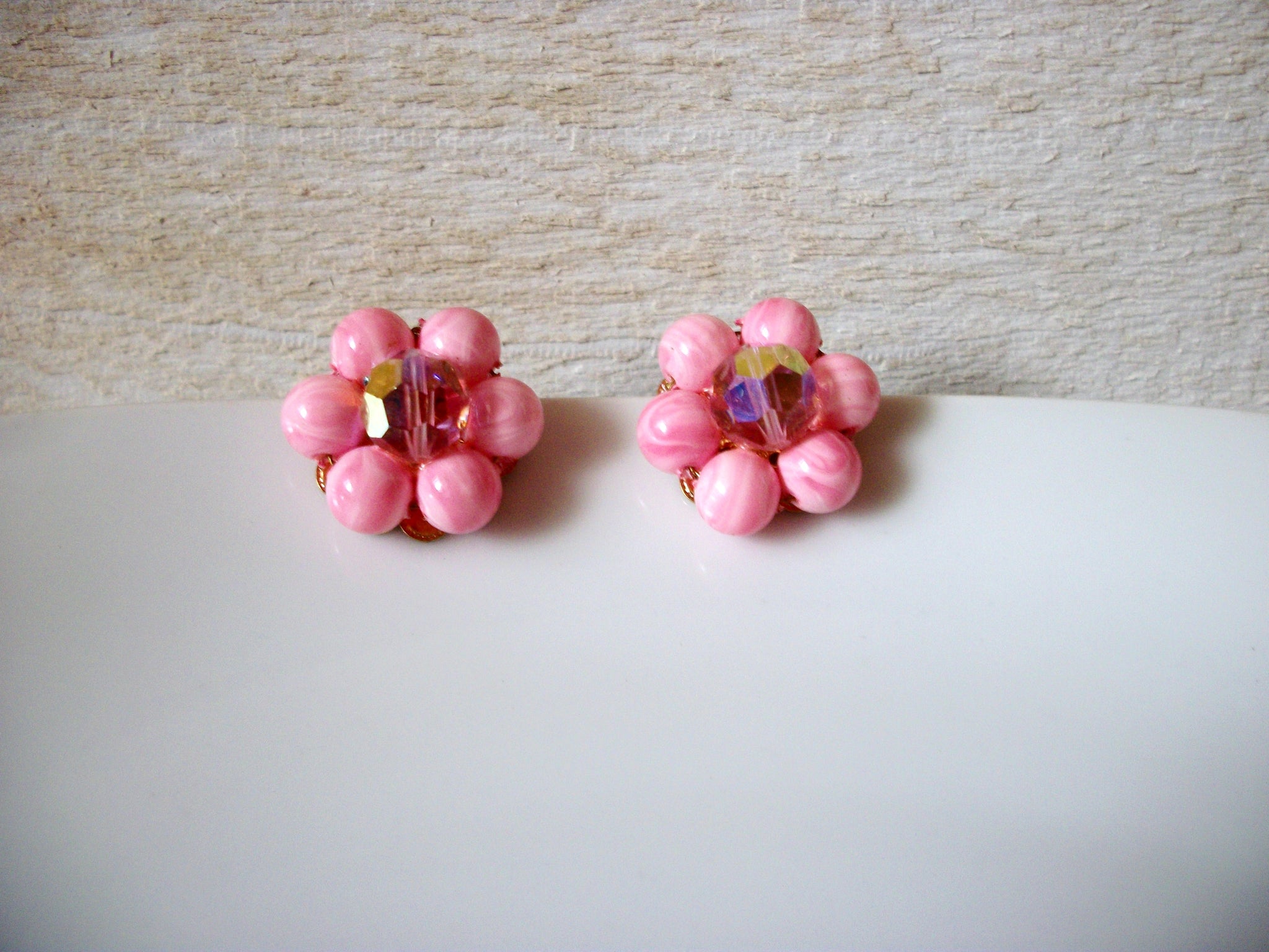 Vintage Pink Glass Cluster Earrings 41320
