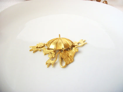 Vintage Umbrella Cats Dachshund Brooch Pin 72116A