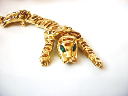 Vintage Over Shoulder Wild Cat Rhinestones Brooch Pin 72116A
