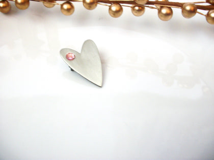 Vintage 60s Rhinestone Heart Brooch Pin 72116A