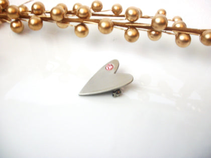 Vintage 60s Rhinestone Heart Brooch Pin 72116A