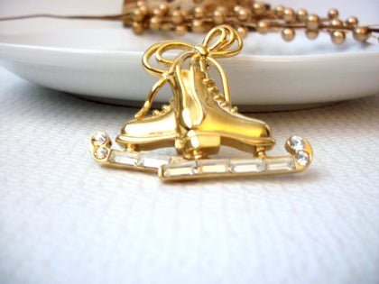 Vintage MONET Ice Skates Glass Brooch Pin 72116A