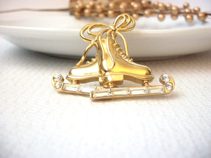 Vintage MONET Ice Skates Glass Brooch Pin 72116A