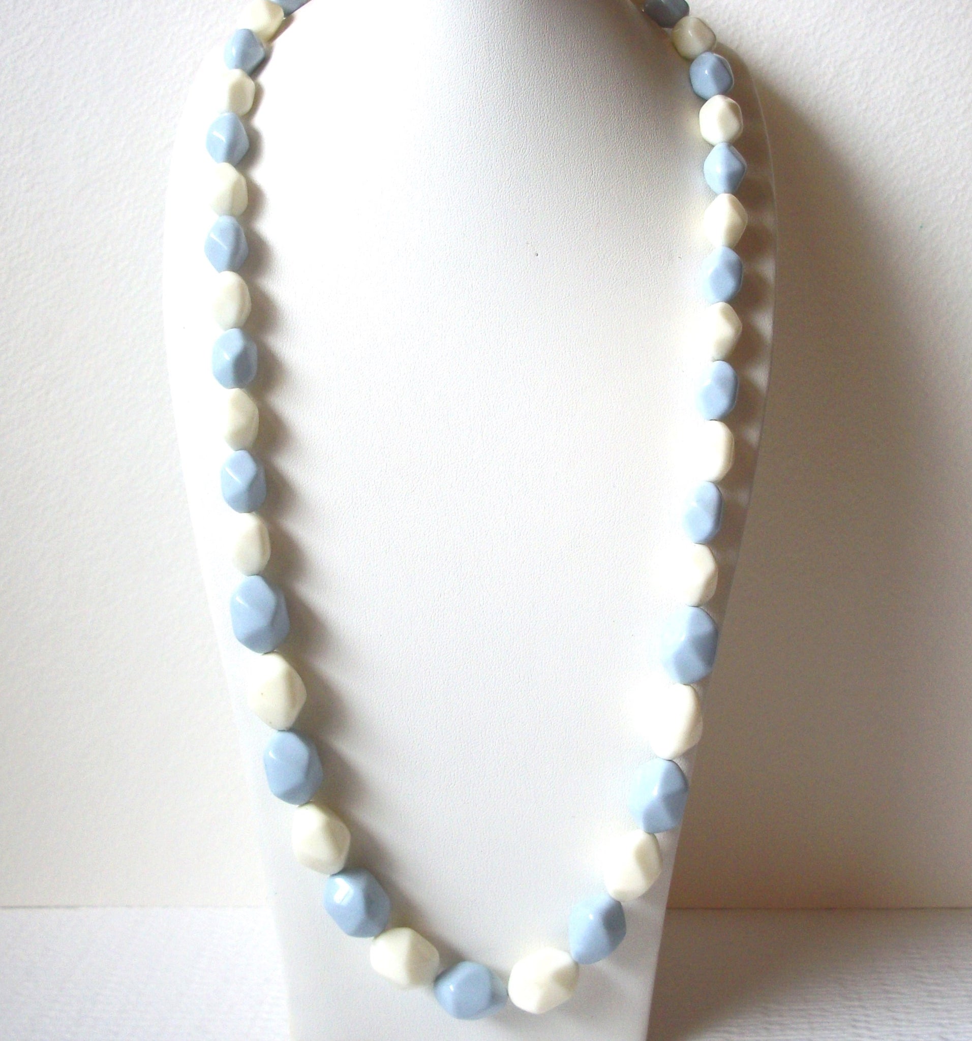 Vintage Pale Blue White Lucite Necklace 110720