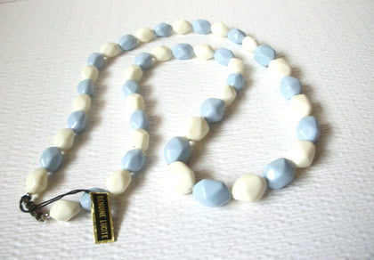 Vintage Pale Blue White Lucite Necklace 110720