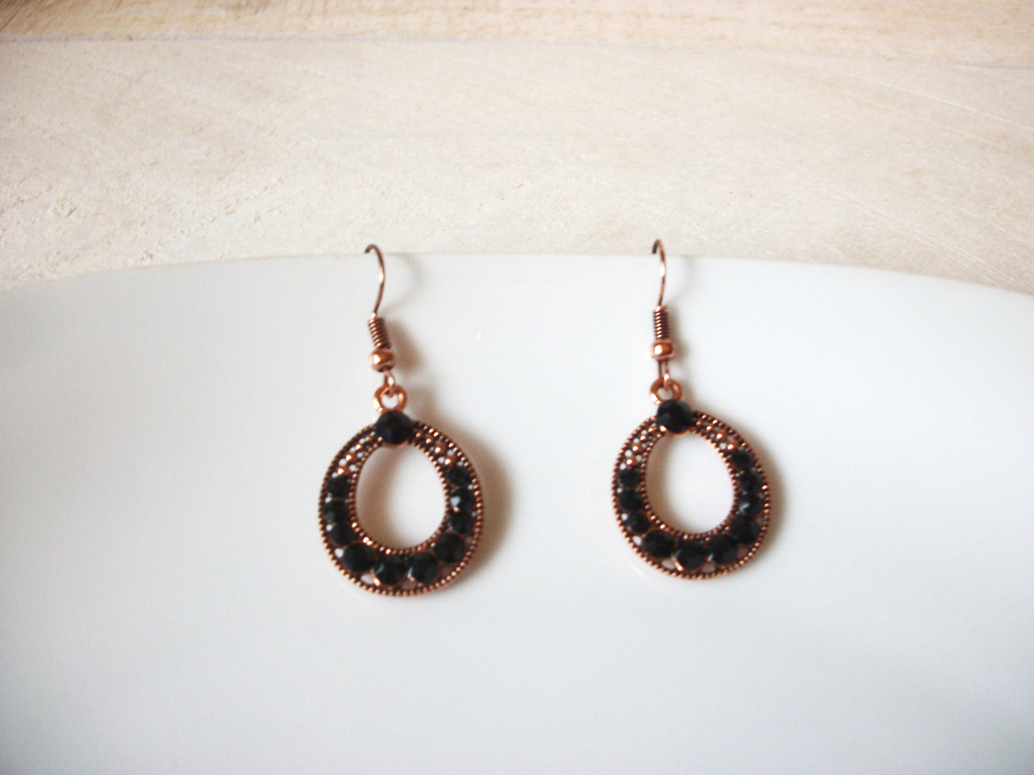 Copper Toned Black Vintage Earrings 41420