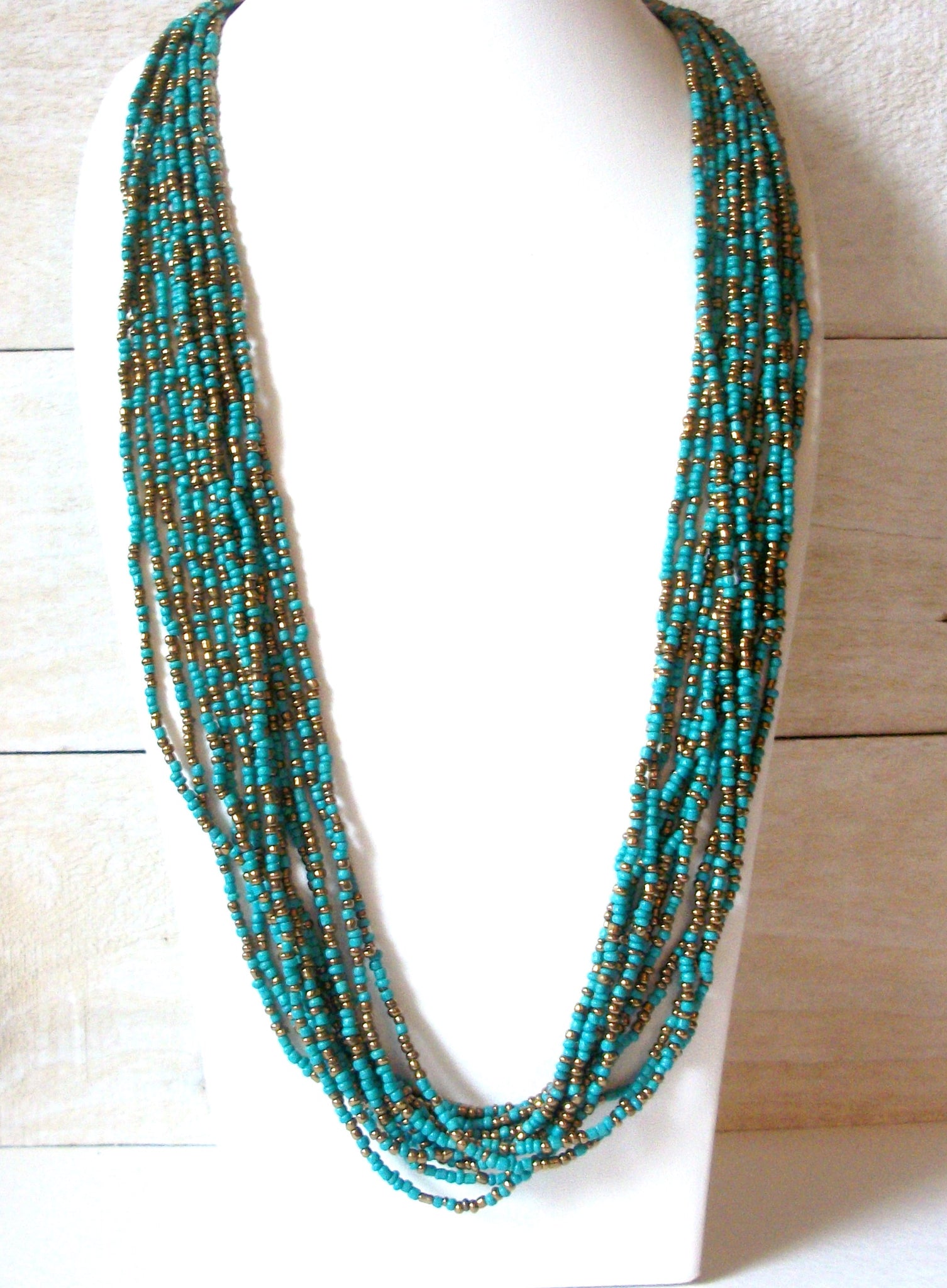 Southwestern 1980s Turquoise Glass Necklace 41420