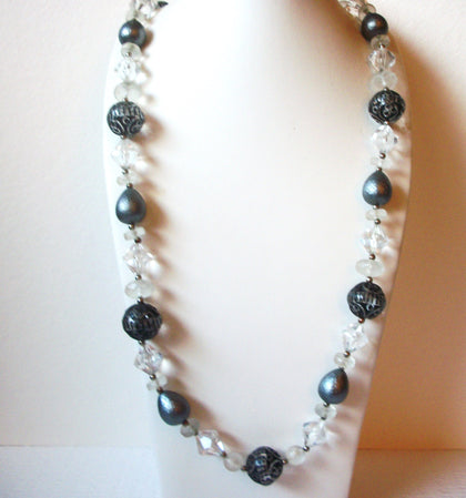 Vintage Clear Gray Black Necklace 110820