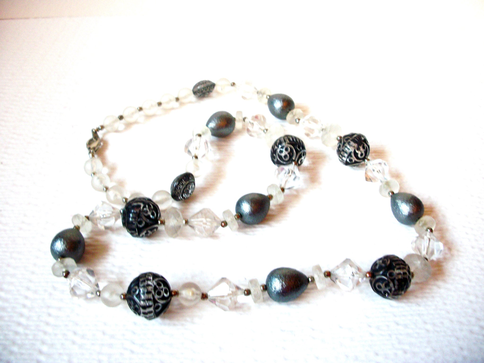 Vintage Clear Gray Black Necklace 110820